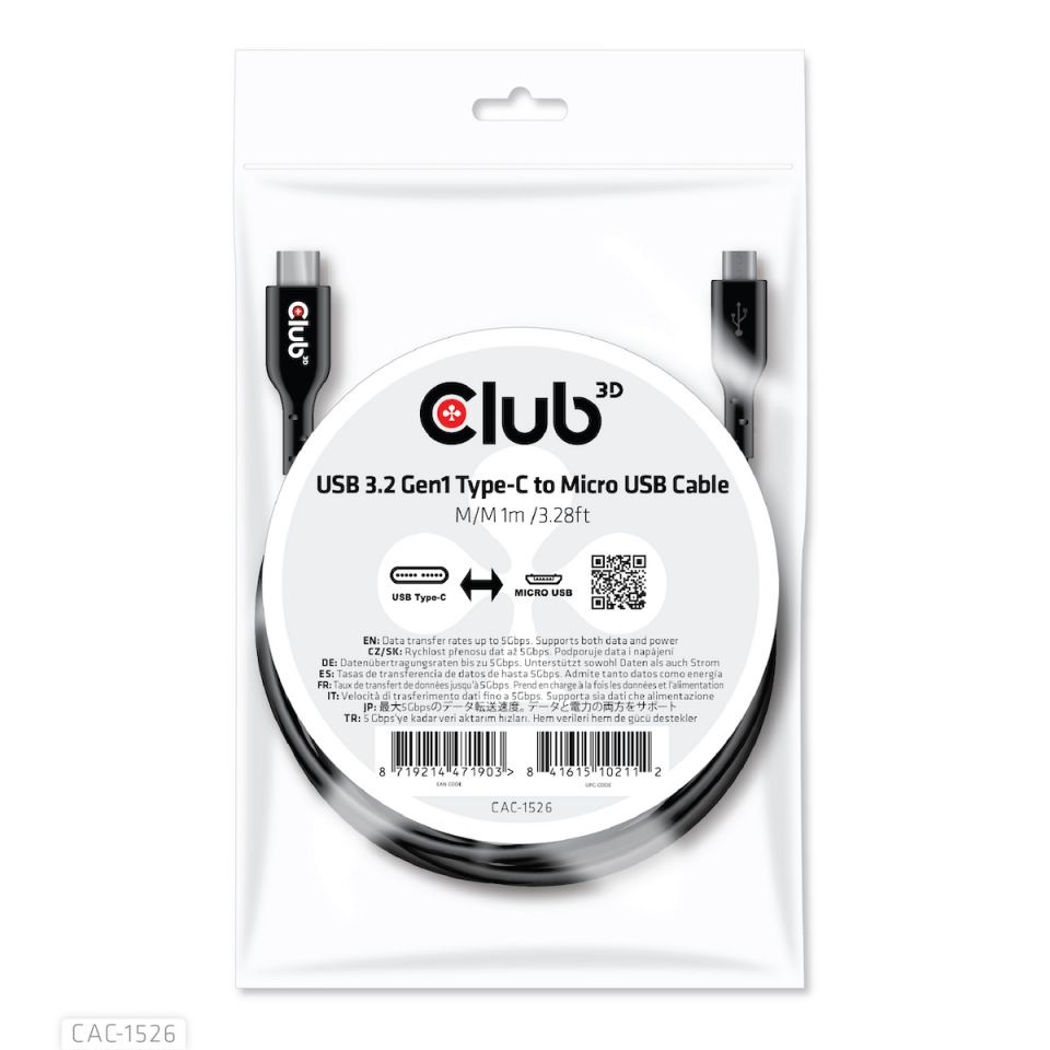 CLUB3D USB 3.2 Gen1 Type C - micro USB 1m kábel