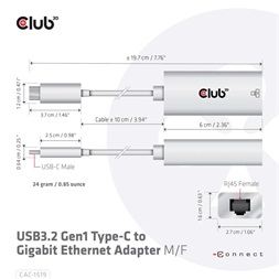 CLUB3D USB 3.2 Type C - Gigabit Ethernet adapter