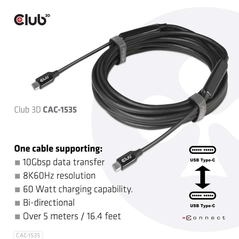 CLUB3D USB 3.2 Type C - USB 3.2 Type C 8K60Hz 5m kábel