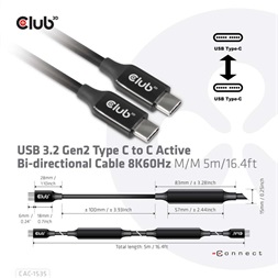 CLUB3D USB 3.2 Type C - USB 3.2 Type C 8K60Hz 5m kábel