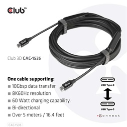 CLUB3D USB 3.2 Type C - USB 3.2 Type C 8K60Hz 5m kábel