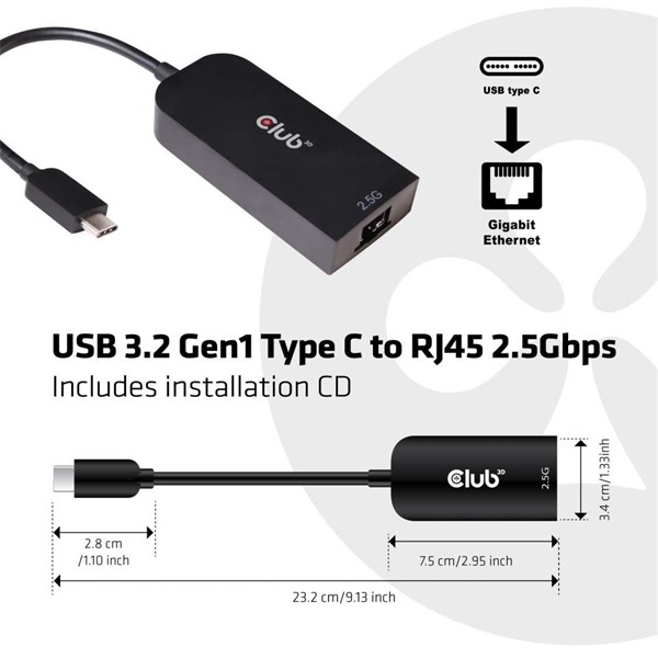 CLUB3D USB 3.2 Type C - RJ45 2.5Gbps Ethernet adapter