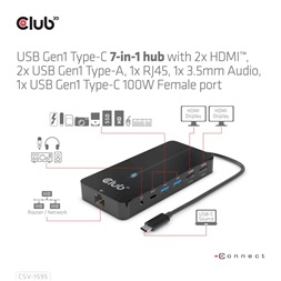 CLUB3D USB-C 7-IN-1 2xHDMI/2xUSB-A/RJ45/3,5mm jack/USB-C 100W HUB