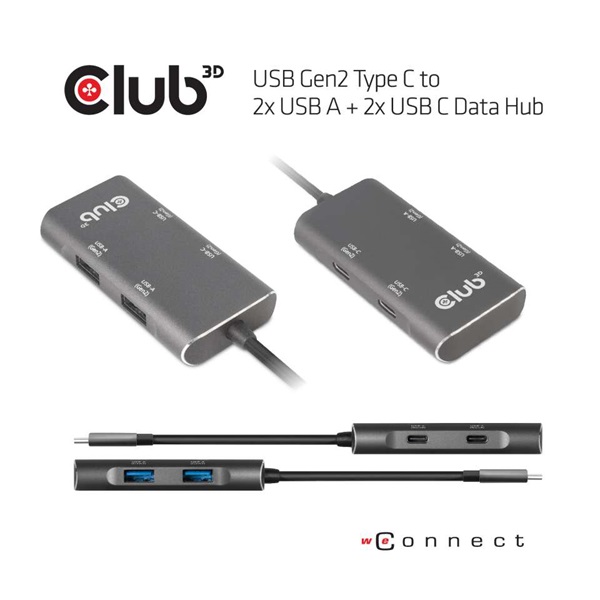 CLUB3D USB Gen2 Type C - 2x USB A + 2x USB C Data HUB
