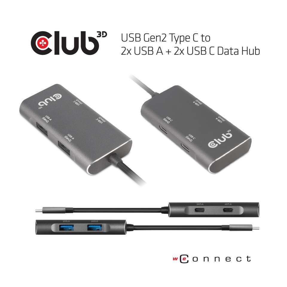 CLUB3D USB Gen2 Type C - 2x USB A + 2x USB C Data HUB