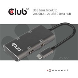 CLUB3D USB Gen2 Type C - 2x USB A + 2x USB C Data HUB