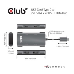 CLUB3D USB Gen2 Type C - 2x USB A + 2x USB C Data HUB