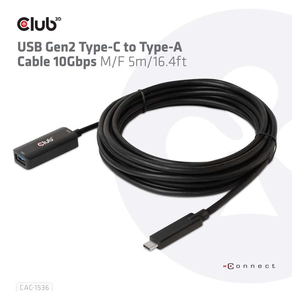 CLUB3D USB Gen2 Type C - USB A 5m kábel