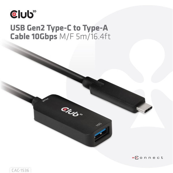 CLUB3D USB Gen2 Type C - USB A 5m kábel