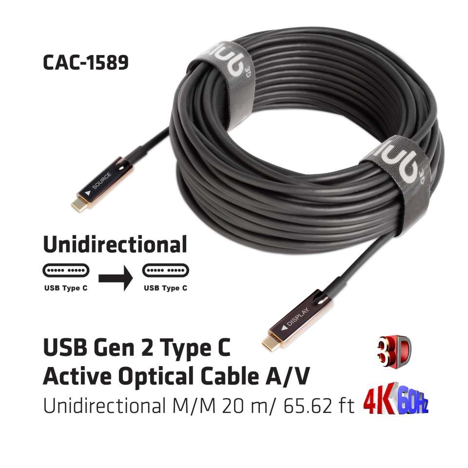 CLUB3D USB Type C - USB Type C 20m aktív optikai kábel