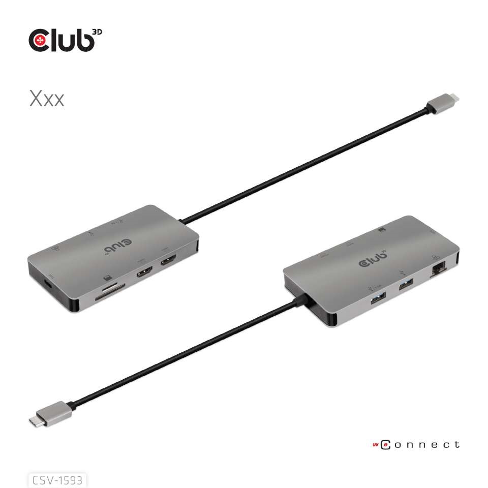 CLUB3D USB Type C 8in1 (2xHDMI, 2xUSB A, RJ45, SD/microSD, USB Type-C) HUB