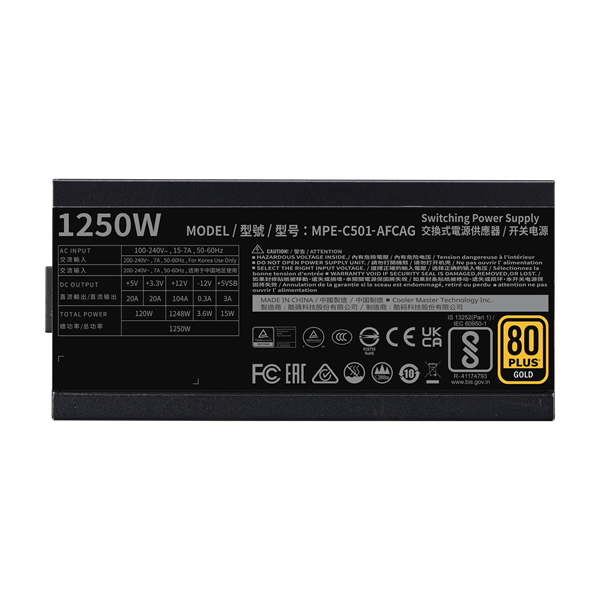 COOLER MASTER Tápegység Moduláris MWE GOLD 1250 - V2 ATX 3.0 1250W, 14cm, 80+ Gold