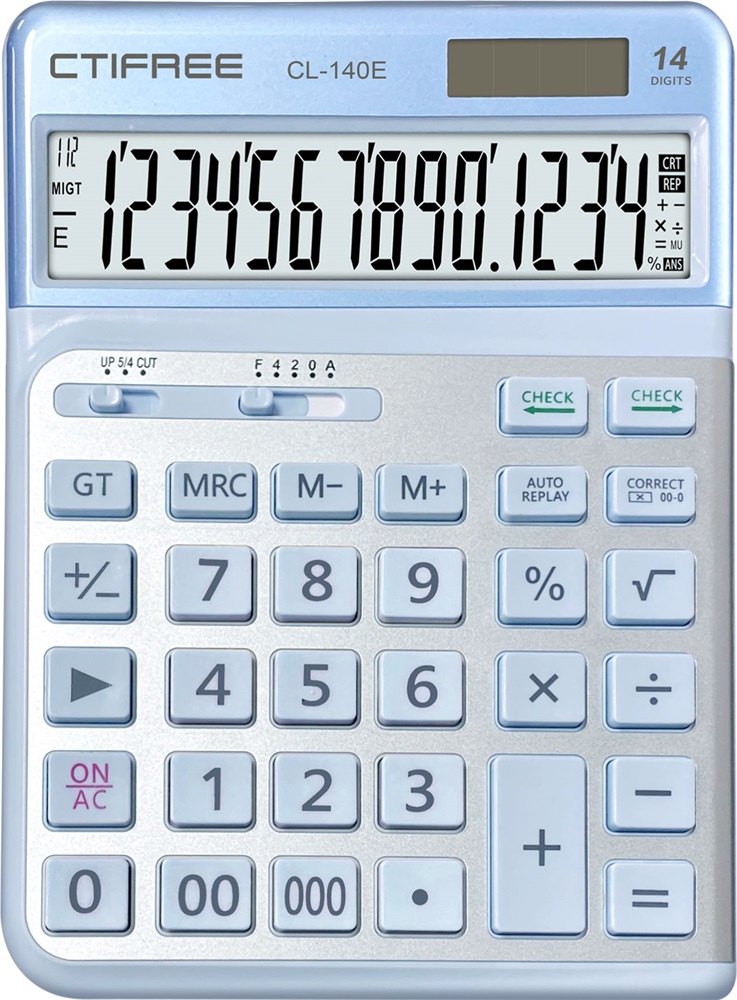 CTIFREE CL-140E BLUE kék ergonómikus számológép, 145x198mm, 14 számjegy, dual power, 2 év garancia