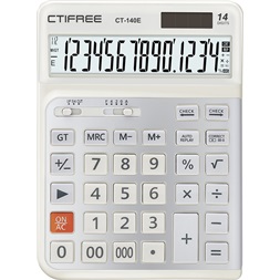CTIFREE CT-140E fehér ergonómikus számológép, 145x198mm, 14 számjegy, dual power