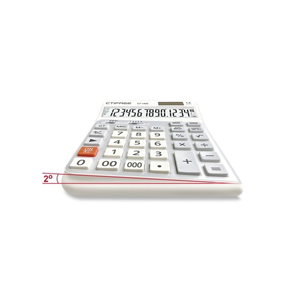 CTIFREE CT-140E fehér ergonómikus számológép, 145x198mm, 14 számjegy, dual power, 2 év garancia