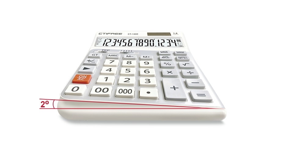 CTIFREE CT-140E fehér ergonómikus számológép, 145x198mm, 14 számjegy, dual power, 2 év garancia