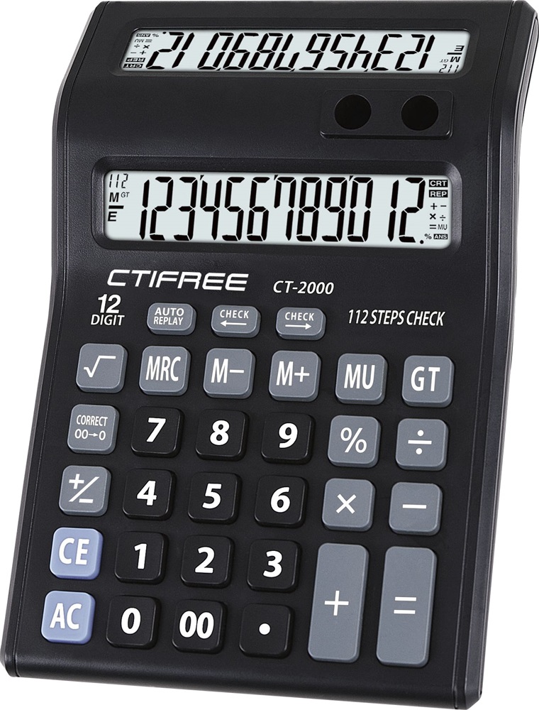 CTIFREE CT-2000 duál kijelzős fekete számológép, 135x195mm, 12 számjegy, 2 év garancia