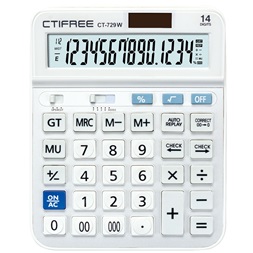 CTIFREE CT-729W fehér számológép, 153x203mm, 14 számjegy, dual power