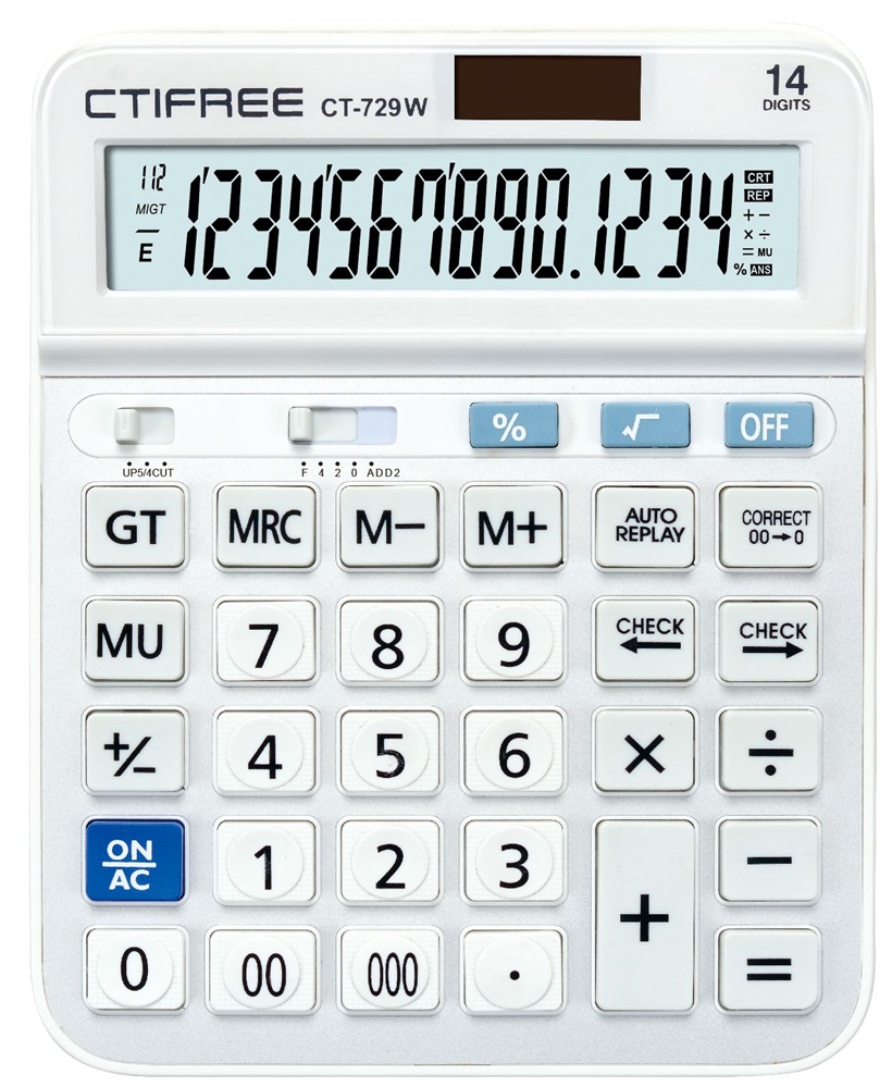 CTIFREE CT-729W fehér számológép, 153x203mm, 14 számjegy, dual power, 2 év garancia