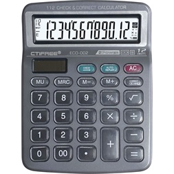 CTIFREE ECO-002 fekete számológép, 138x178mm, 12 számjegy, dual power, 2 év garancia