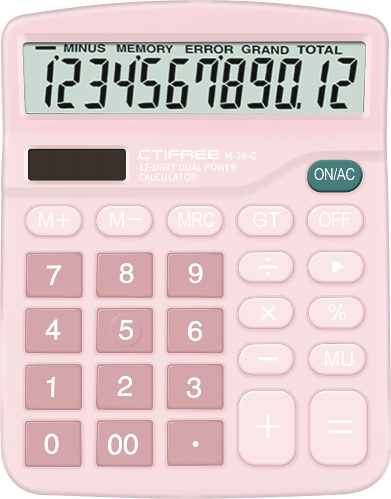 CTIFREE M-28-C PINK rózsaszín számológép, 120x150mm, 12 számjegy, dual power, 2 év garancia