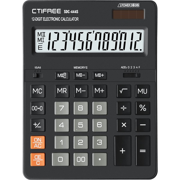 CTIFREE SDC-444S fekete számológép, 155x205mm, 12 számjegy, dual power