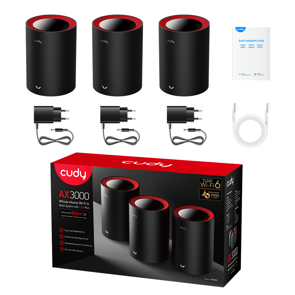CUDY M3000(2-Pack) kétsávos AX3000 WIFI6 MESH fekete 2,5 gigabit router (2db-os szett)