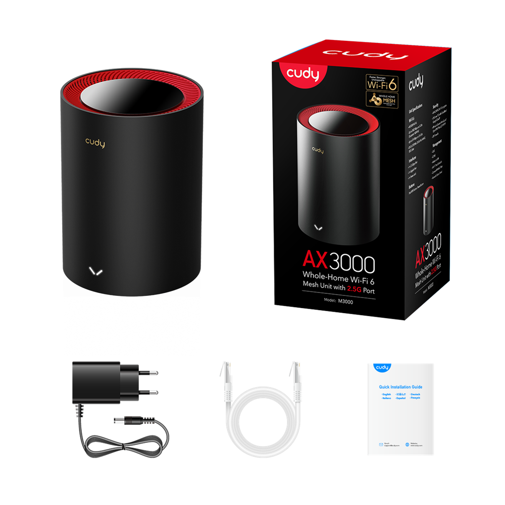CUDY M3000(2-Pack) kétsávos AX3000 WIFI6 MESH fekete 2,5 gigabit router (2db-os szett)
