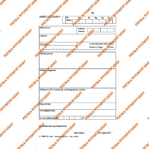 C.3410-5 A5 50x2lapos "Ambuláns napló" nyomtatvány