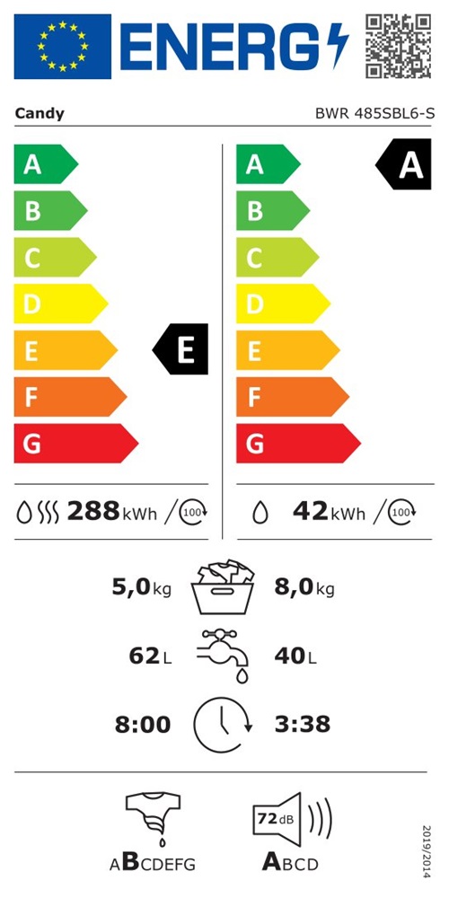 Candy BWR 485SBL6-S fehér, max.: 1400 ford., 8/5kg mosó-szárítógép