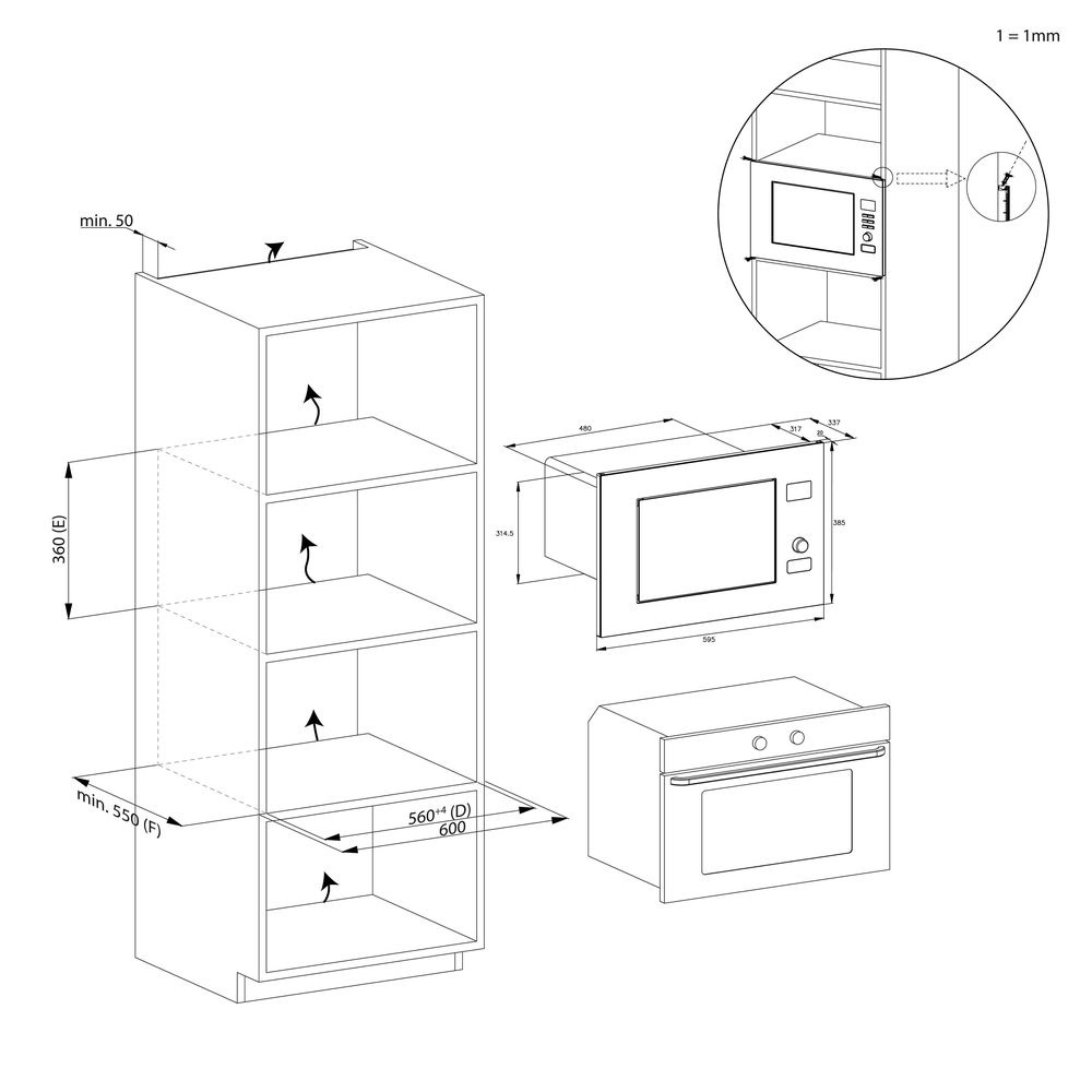 Candy CA38FL7N20WX 800W, 25literes, fekete, beépíthető,  mikrohullámú sütő