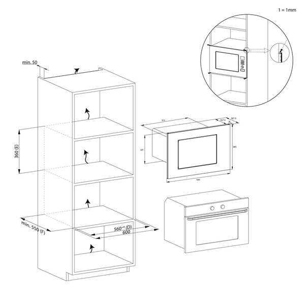 Candy CA38FL7N25WX 1000W, 25literes, fekete, beépíthető, mikrohullámú sütő