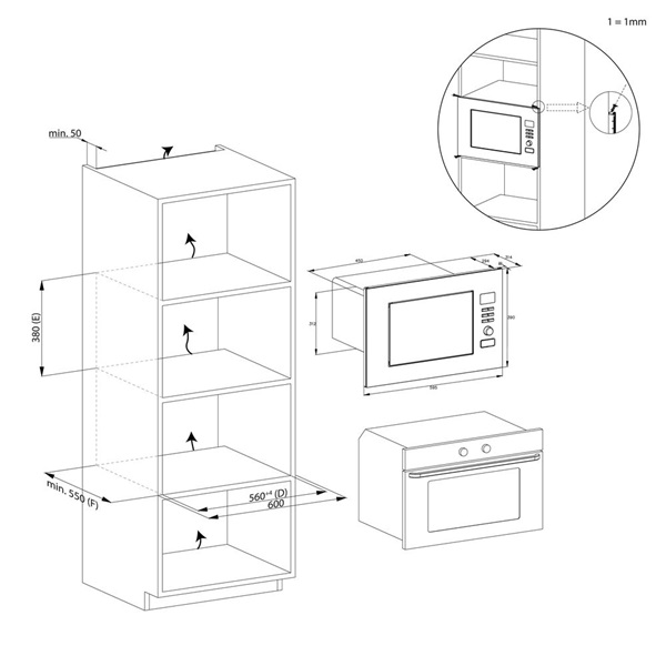 Candy CA38FL7NWBX 800W, 20literes, inox, beépíthető, mikrohullámú sütő