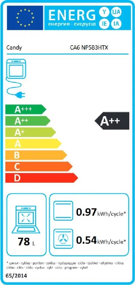 Candy CA6 NP5B3EHTB fekete, beépíthető, sütőtér: 78L, sütő