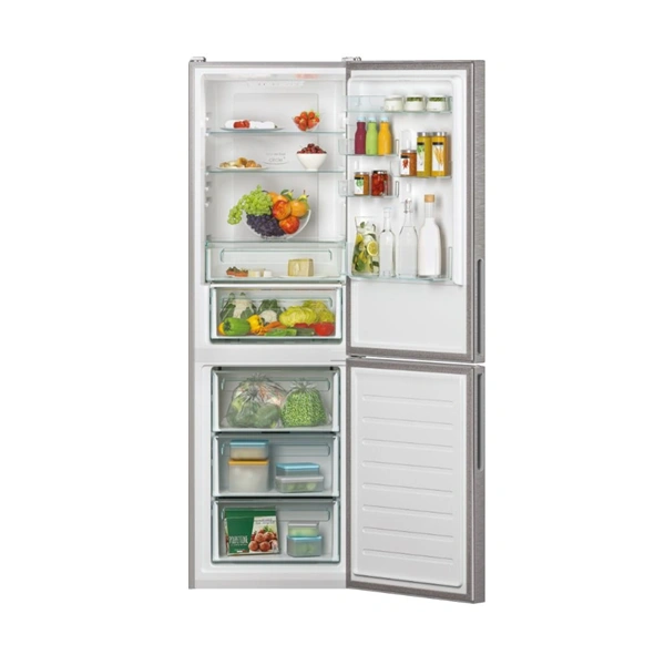 Candy CCE4T618EX inox, alulfagyasztós, Hűtő:222L, Fagyasztó:119L, No frost hűtőszekrény (Újszerű)