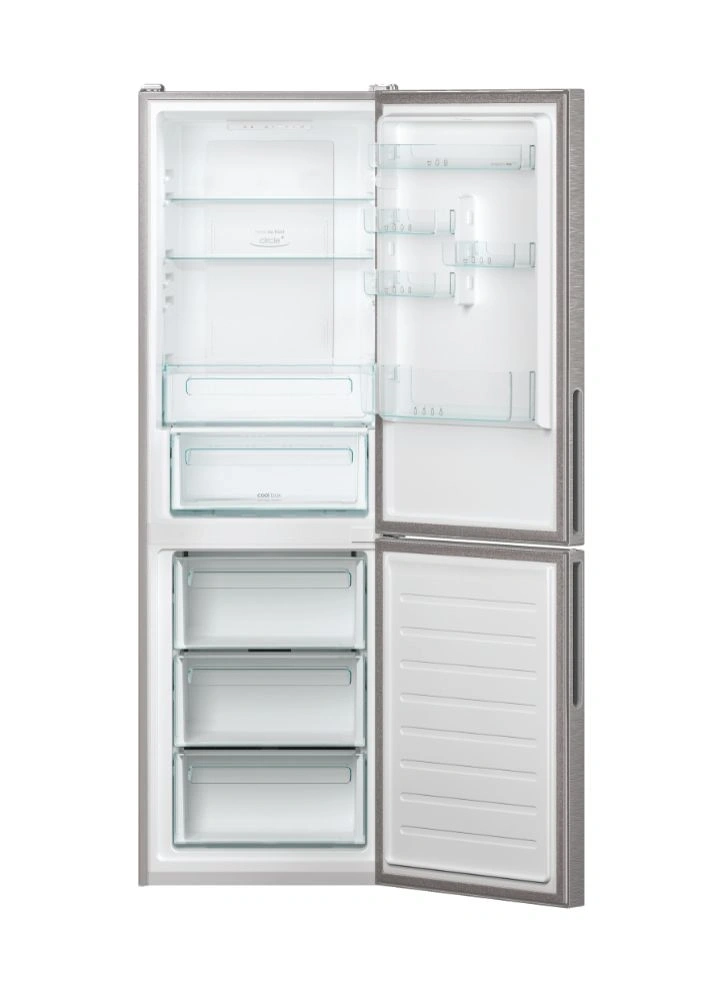 Candy CCE4T618EX inox, alulfagyasztós, Hűtő:222L, Fagyasztó:119L, No frost hűtőszekrény (Újszerű)