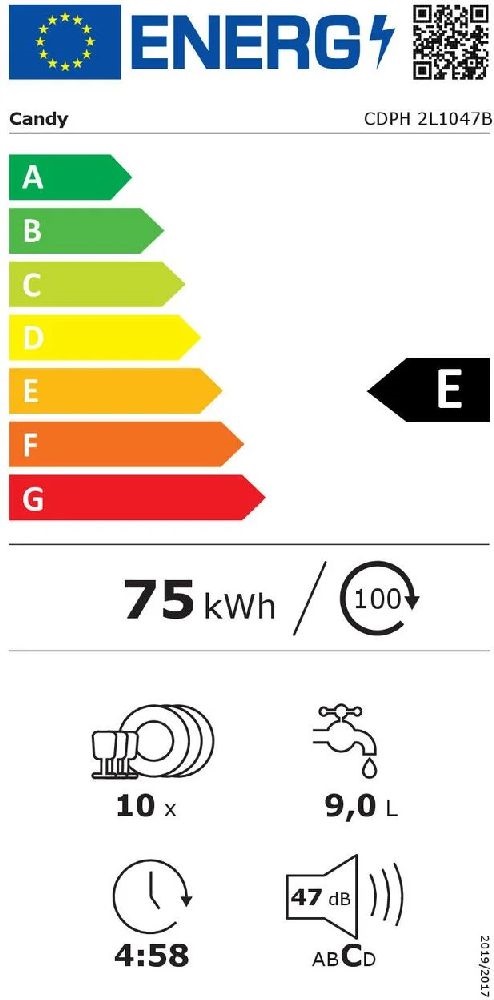 Candy CDPH 2L1047B fekete, programok száma: 5, szabadonálló, 10 terítékes mosogatógép 