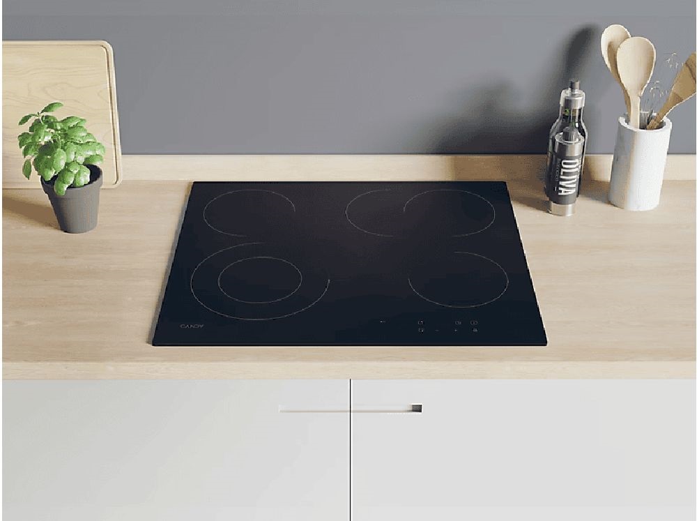 Candy CEH6DXECTT/1 fekete, beépíthető, elektromos üvegkerámia, főzőzóna: 4, beépíthető méret: 56cm, főzőlap