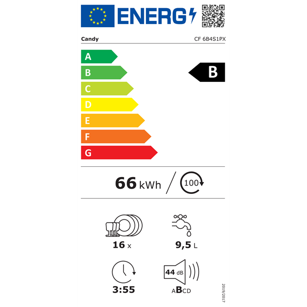 Candy CF 6B4S1PX inox, programok száma:8, szabadonálló, 10 terítékes mosogatógép