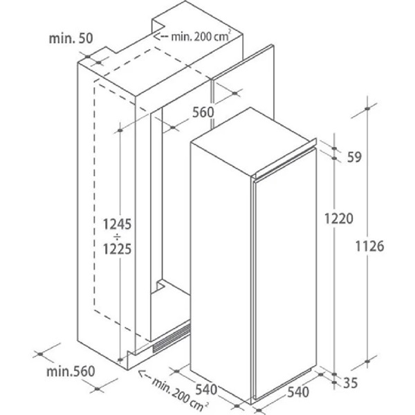 Candy CIL 220 EE/N fehér, egyajtós, beépíthető, Hűtő:197L, hűtőszekrény