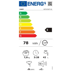 Candy CST27LET fehér, felültöltős, max.1200ford., 7 kg, mosógép (Használt - A)