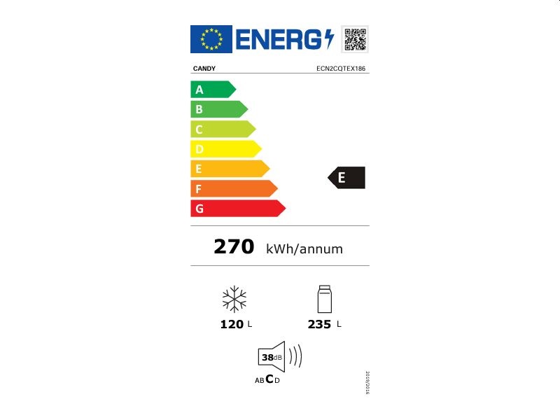 Candy ECN2CQTEX186 inox, alulfagyasztós, Hűtő:235L, Fagyasztó:120L, No frost hűtőszekrény