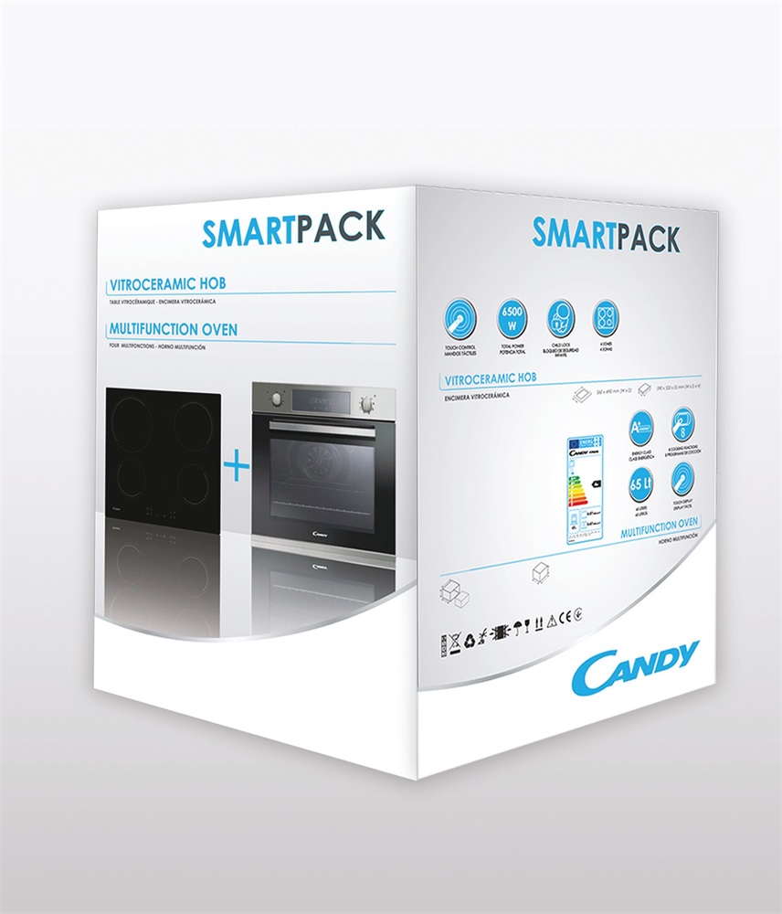 Candy FCP605XL/ECH64CC inox, beépíthető, kerámialapos, elektromos, főzőzóna: 4, sütő:65L, grill, tűzhely