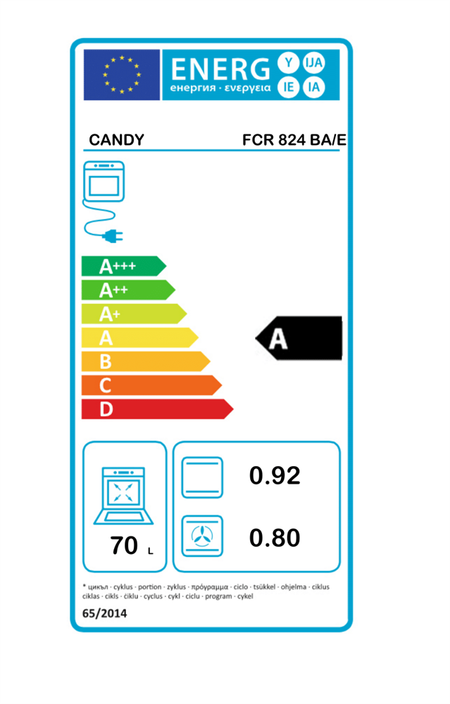 Candy FCR 824 BA/E fehér, beépíthető, sütőtér: 70L, grill, légkeverés, sütő