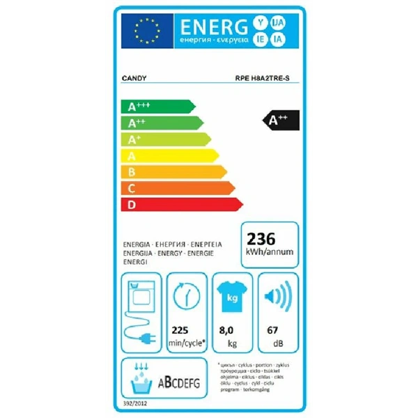 Candy RPE H8A2TRE-S fehér, 8 kg, hőszivattyús, szárítógép (Használt - B)