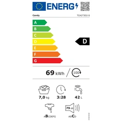 Candy TCA273D2-S fehér, felültöltős, max.: 1200ford., 7kg, mosógép
