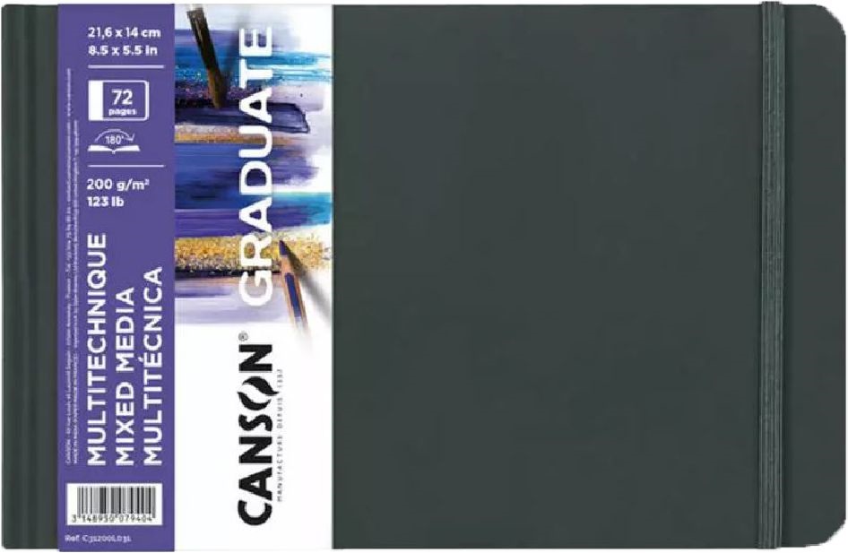 Canson Graduate Mixed Media 21,6x14 cm, fekvő, 200 g/m2, ragasztott fehér rajzpapírfüzet