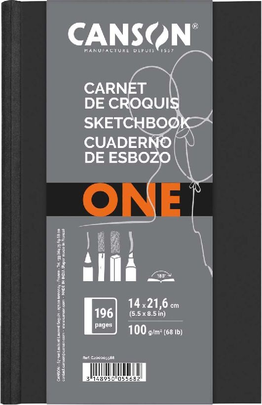 Canson One 14x21,6 cm, álló, 100 g/m2, ragasztott fehér rajzpapírfüzet