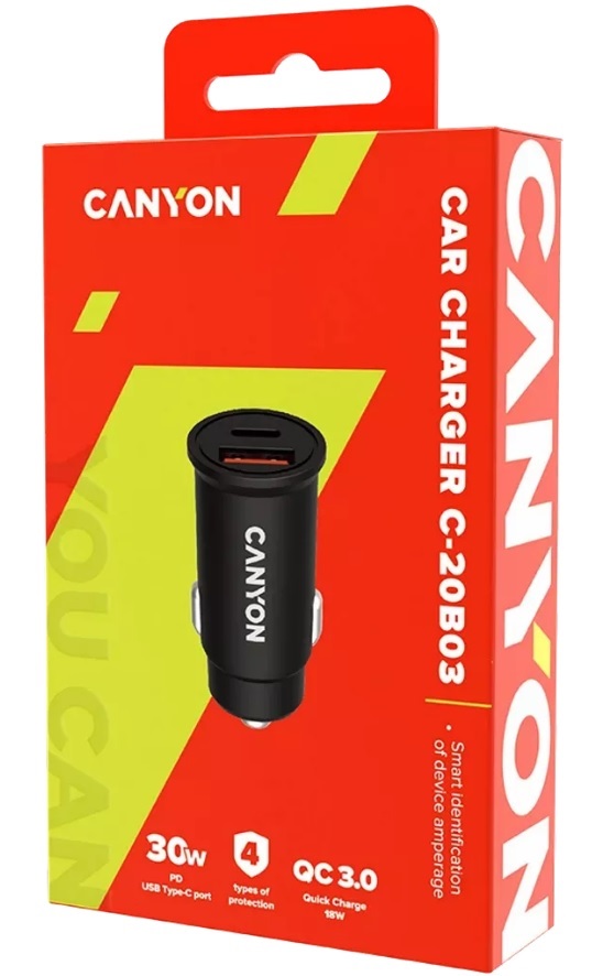 Canyon C-20 30W univerzális autós töltő adapter fekete