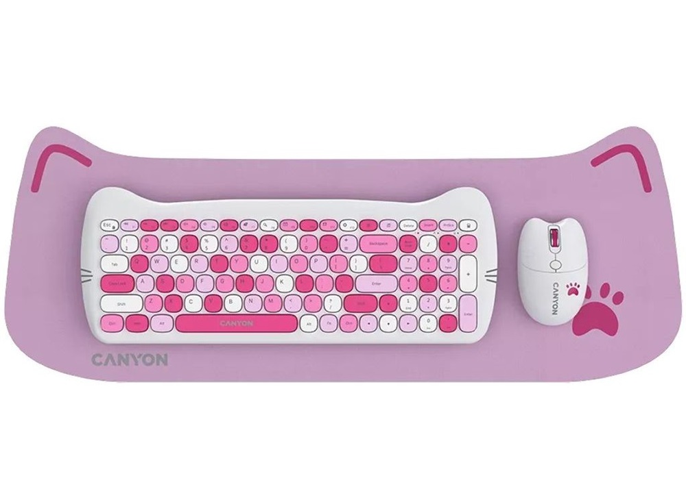 Canyon HSET-W6 HU Kitty Edition rózsaszín vezeték nélküli billentyűzet és egér